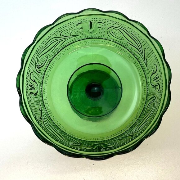 Green Glass Bowl Vintage E.O. Brody M600 Pedestal Dish Candy Bowl Depression - Picture 3 of 8